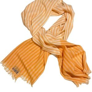 Mackintosh Orange White Striped Scarf 100% Extra Fine Merino Wool Scotland Made